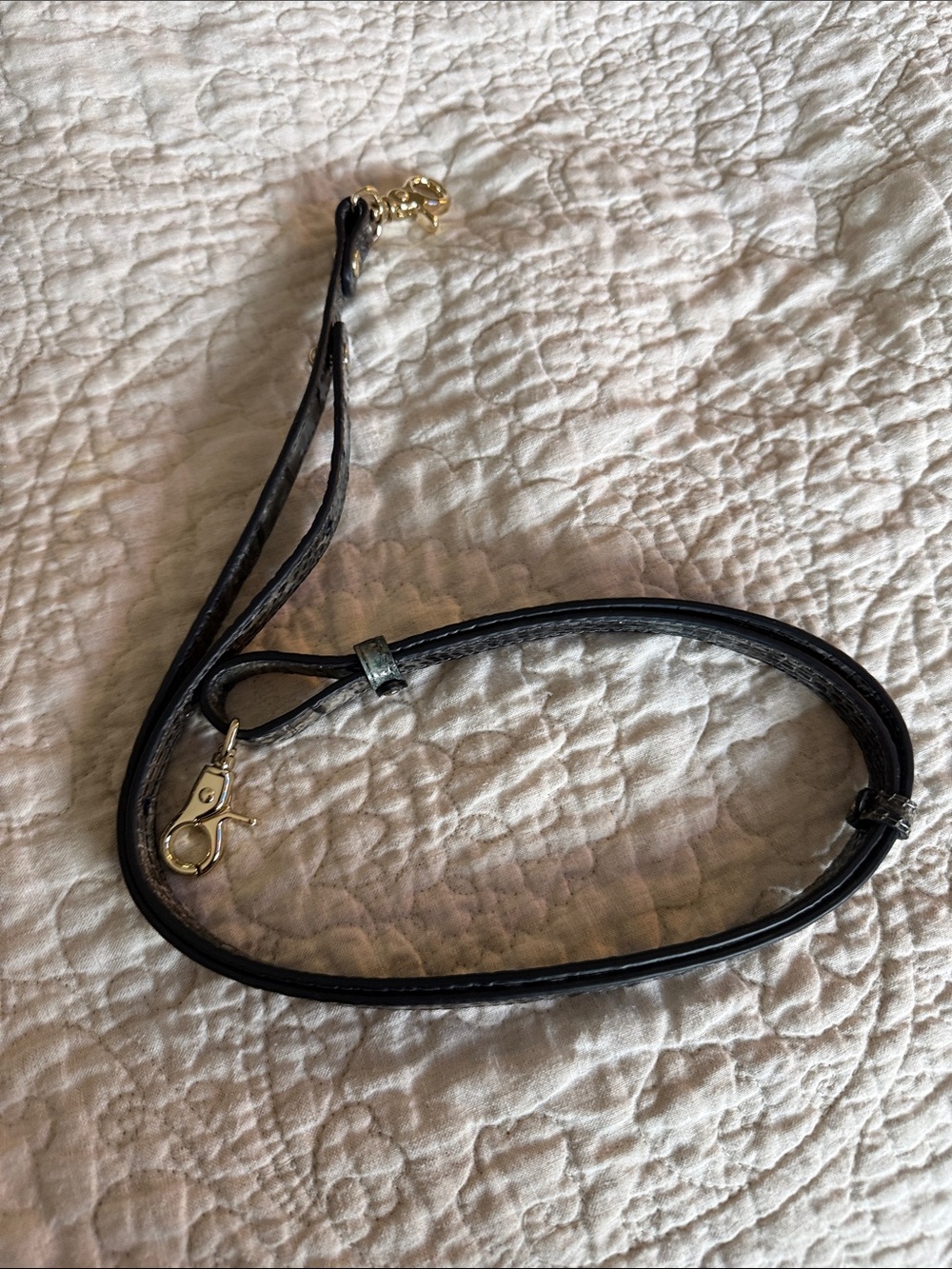 Brahmin Black Croc-Embossed Leather Strap with Gold clasps 30”  shortest